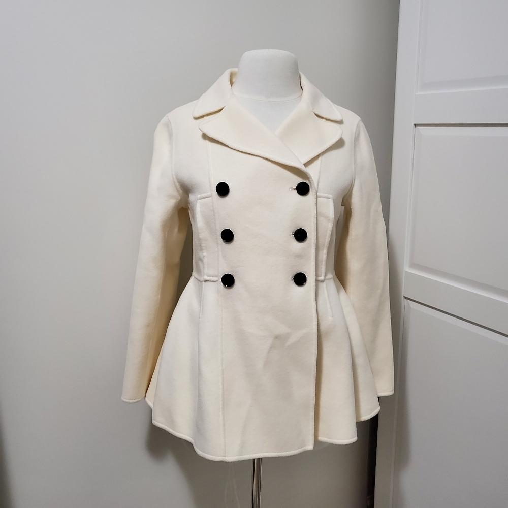 Ivory Wool Blend Double Breasted Coat
